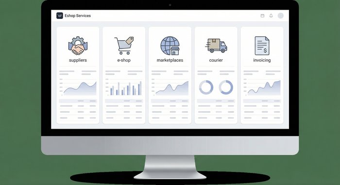 Dashboard με διαφορετικές ενότητες της εφαρμογής Eshop Services