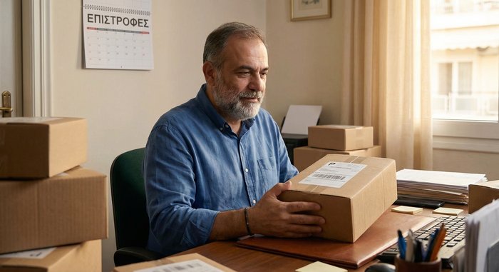 Επιχειρηματίας e-shop με δέματα επιστροφής - σκέφτεται σωστή αντιμετώπιση αντί για κατακραυγή